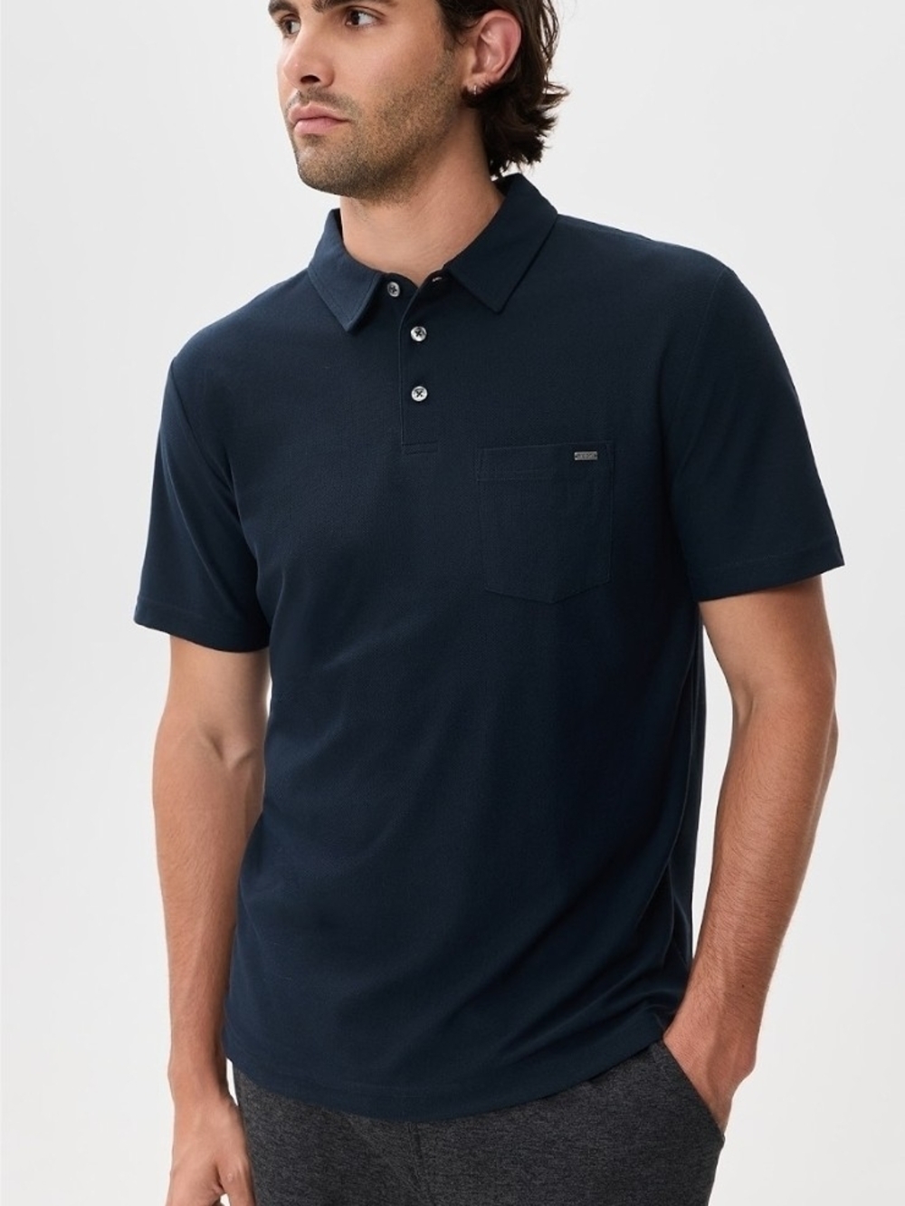 Vuori Navy Short-Sleeve Polo with Chest Pocket